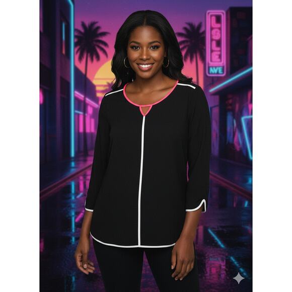 Catherines Womens 1X Minimalist Career Artsy Modest Y2K 90s Colorblock Blouse - Picture 2 of 9